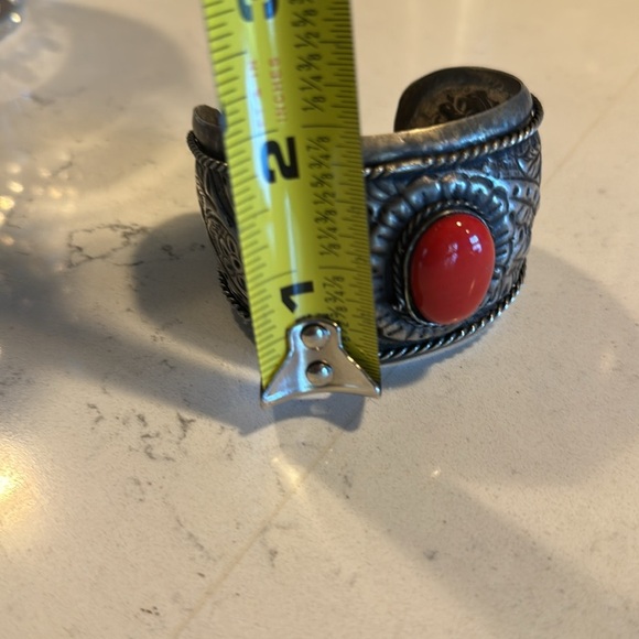 Silver Cuff Bracelet with Red Stone - Picture 7 of 8